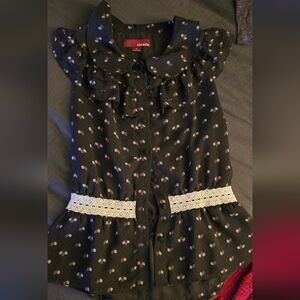 Line & Dot Ruffled Chiffon Peplum Top Size Small